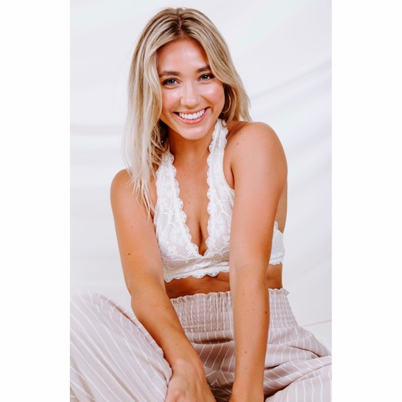 **FREE PEOPLE**LACE GALLOON**HALTER STYLE BRALETTE BRA**SMALL**IVORY & PURPLE** - Picture 4 of 6